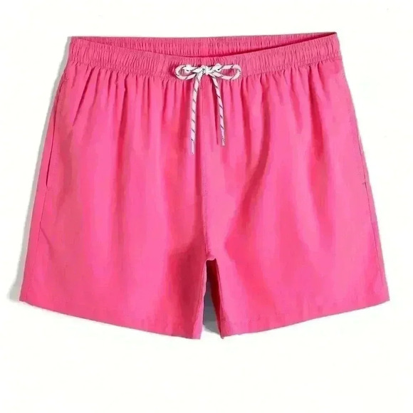 Pink Vacation Style Mens Slant Pockets Drawstring Waist Swim Trunks - Picture 1 of 4